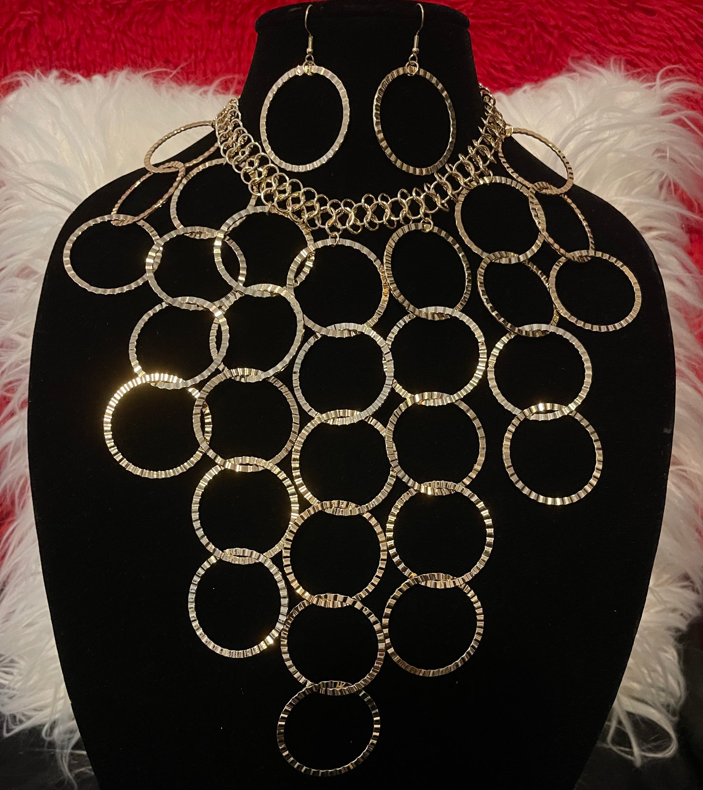 Gold Multi Round Drop Statement Necklace