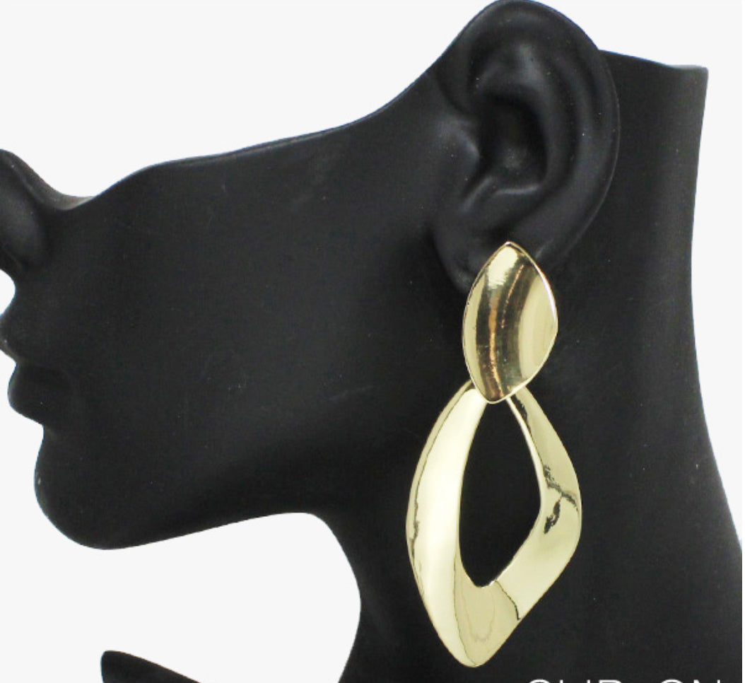 Gold Geometric Dangle Clip On Earrings