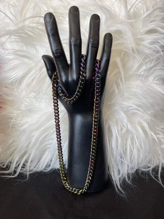Men's Oil Spill Chain Necklace and Bracelet Set