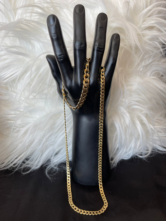 Men's Gold Chain Link Necklace and Bracelet Set