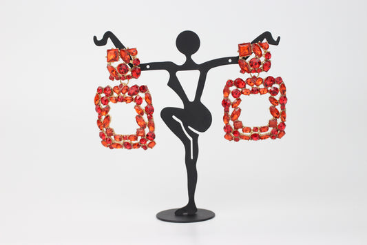 Red Rhinestone Dangle Earrings