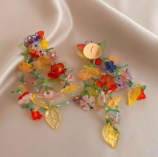 Multi Colored Flower Dangle Earrings