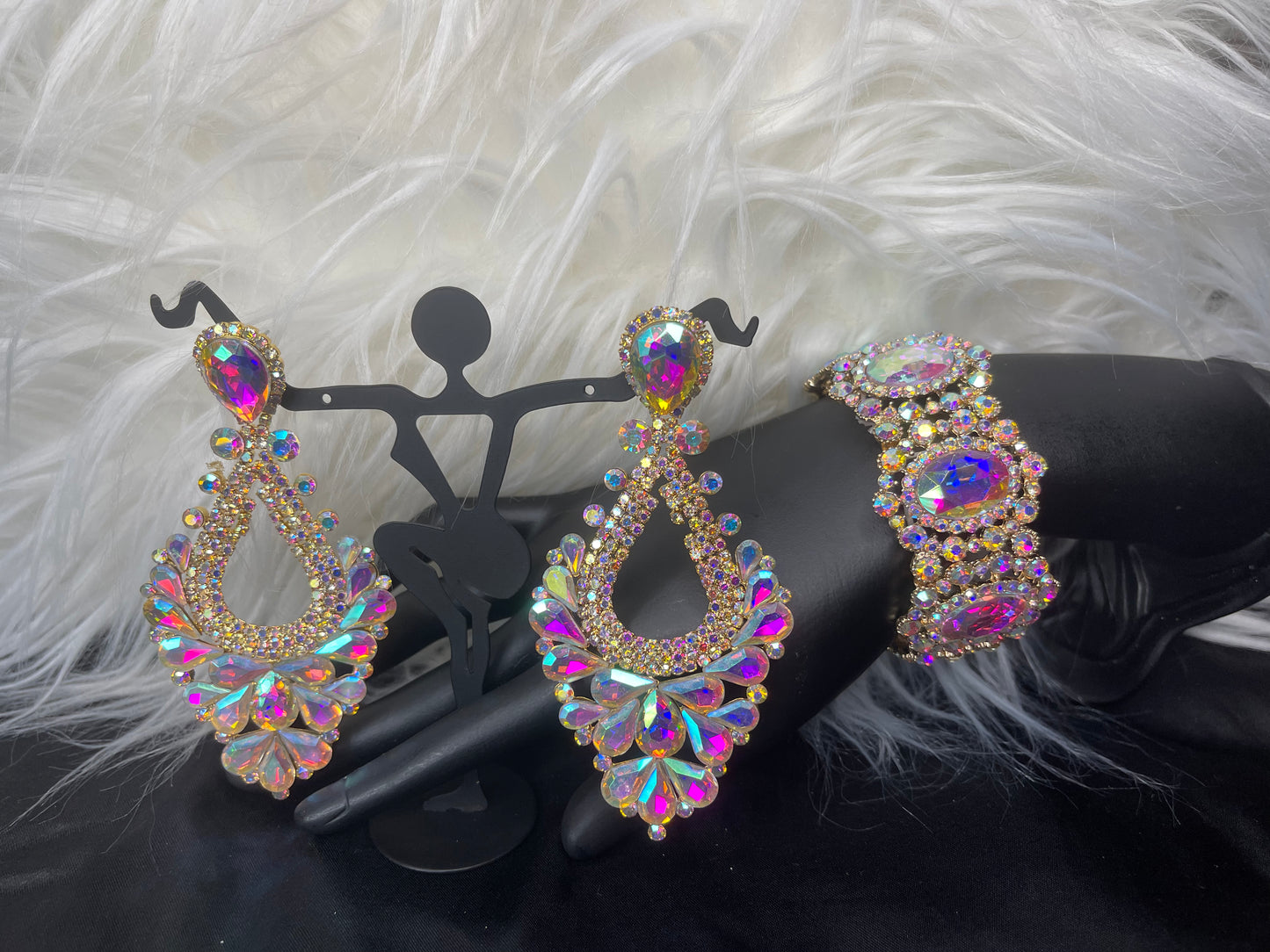 AB Rhinestone Bracelet with Gold Accents