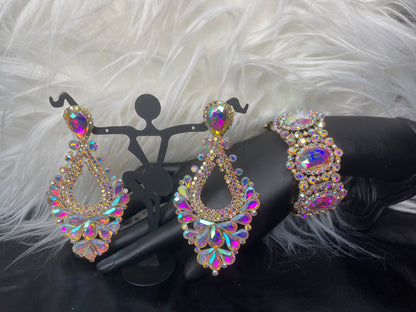AB Rhinestone Bracelet with Gold Accents