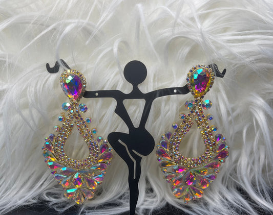 AB Rhinestone Earrings with Gold Accents