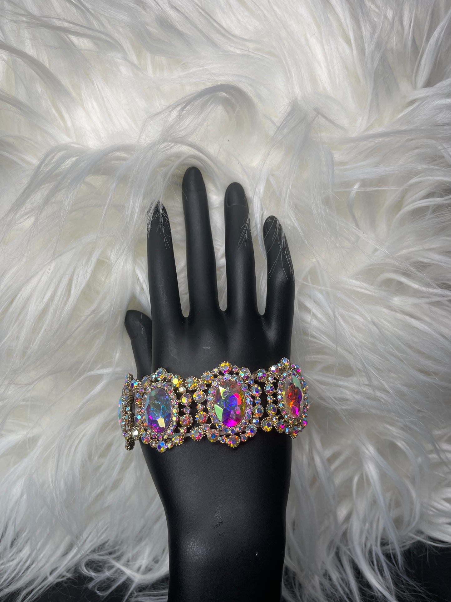 AB Rhinestone Bracelet with Gold Accents