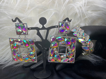 AB Rhinestone Earrings with Silver Accents