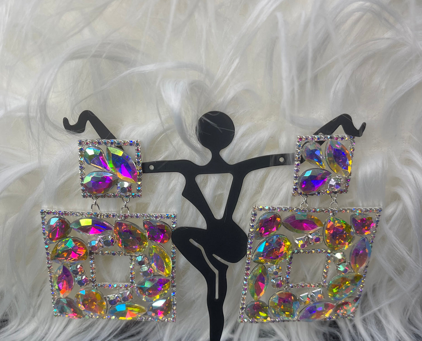 AB Rhinestone Earrings with Silver Accents