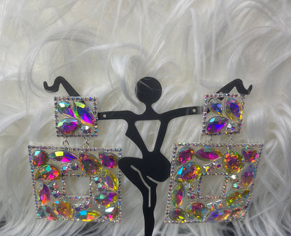AB Rhinestone Earrings with Silver Accents
