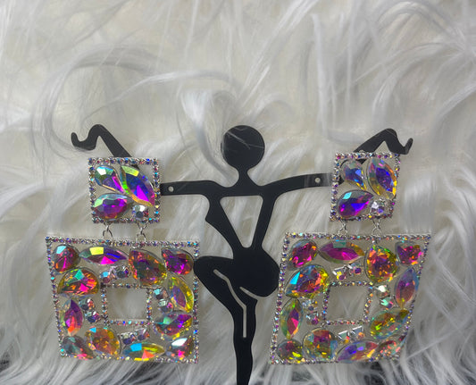 AB Rhinestone Earrings with Silver Accents