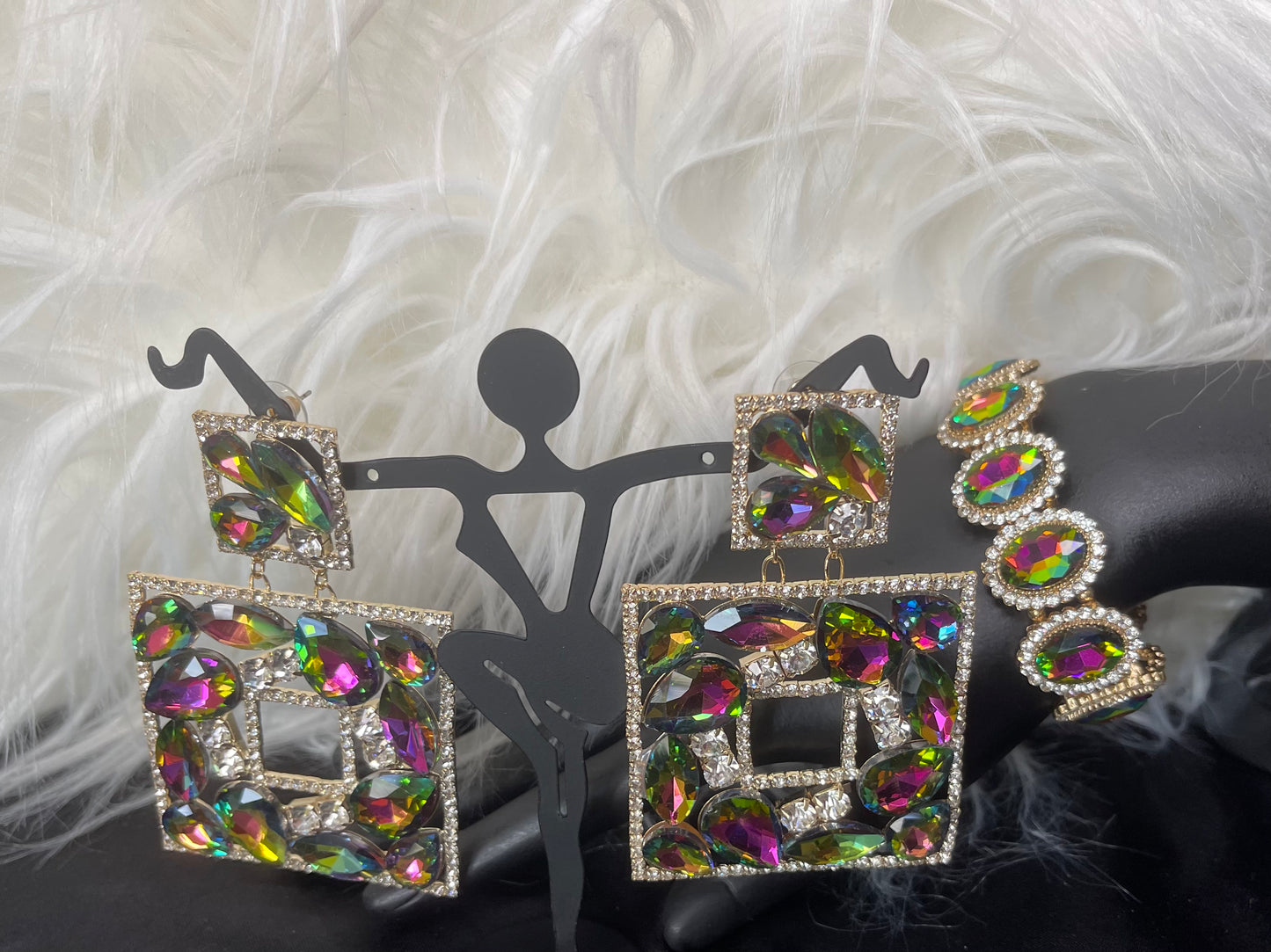 Green AB Rhinestone Earrings