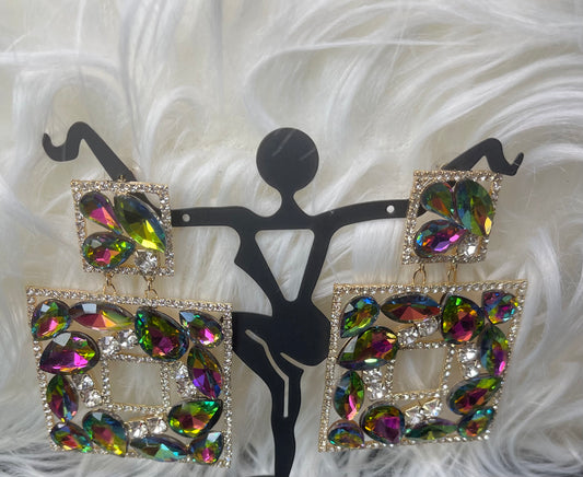 Green AB Rhinestone Earrings
