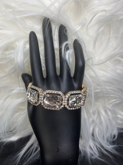 Clear Rhinestone Bracelet with Gold Accents