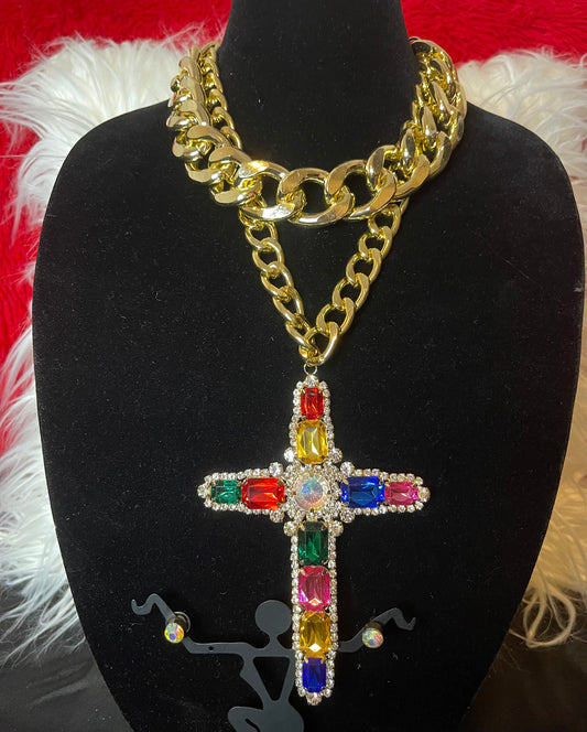 Rhinestone Cross Chain Necklace