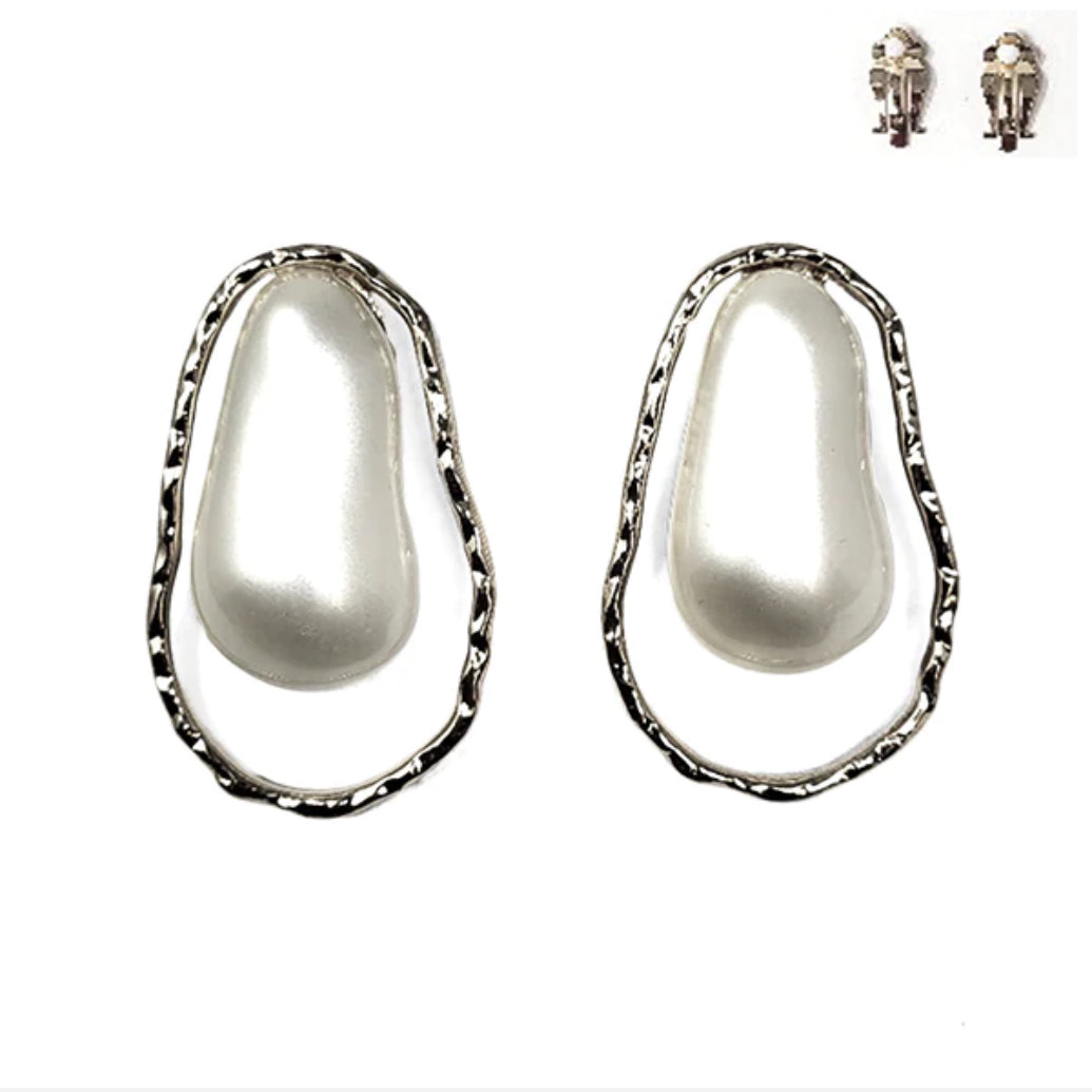 Silver and Pearl Clip On Earrings