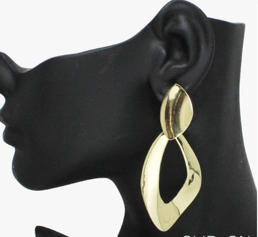 Gold Geometric Dangle Clip On Earrings